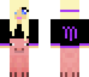 purple monster girl riding a pig