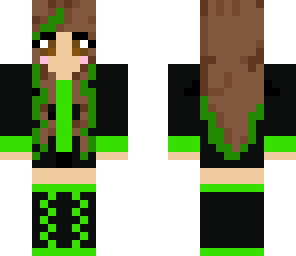 neon green girl with brown eyes