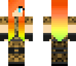 warrior girl with red hair fading to green