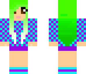 girl with green hair and headphones