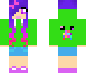 purple hair girl with green derp creeper hoodie