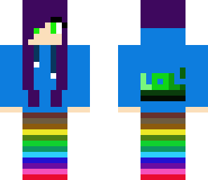 blue girl with rainbow pants