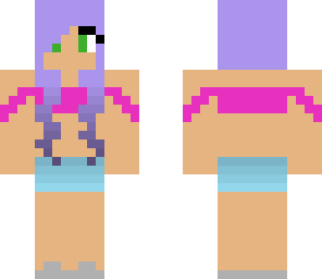girl with purple hair and pink bikini top