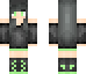 black-haired girl green theme