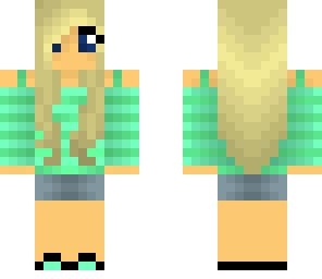 blonde girl with sea green shirt