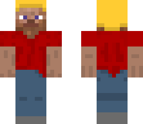 blonde steve with red shirt and jeans