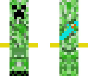 creeper with a diamond sword and hands