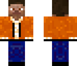 orange jacket with blue jeans