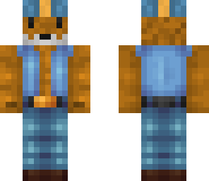fox in blue jean shirt and pants