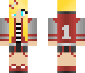 red school girl with headphones