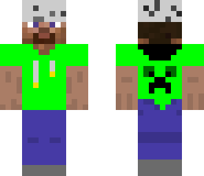 steve with a creeper sweater and a russian hat