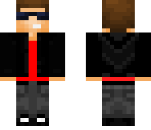 red shirt black coat