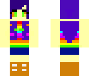 purple-haired girl with rainbow shirt