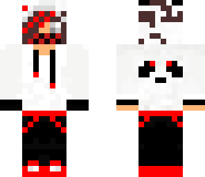 panda boy with grey eyes and red streaked hair