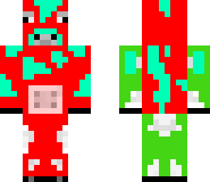 red and green  and blue cow
