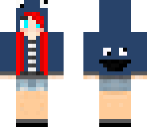 red haired girl with cookie monster hoodie