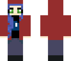 blue hair w maroon hoodie