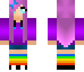 purple hoodie girl w rainbow socks and pink hair
