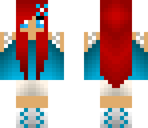 red headed girl in teal