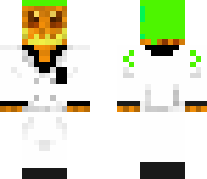orange thing with green hair in a suit