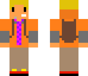 kid with backpack and tie