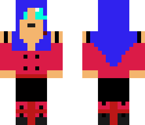 lady bug girl with headphones and blue hair