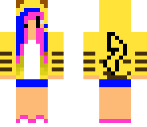 pikachu girl with pink and blue hair