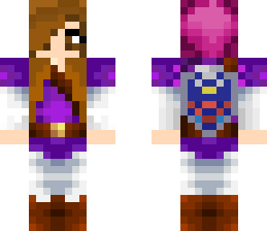 brown headed girl link with purple tunic