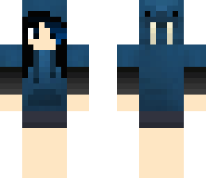 girl with blue walrus hoodie and a blue hair wisp