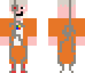 cyborg man in orange jumpsuit