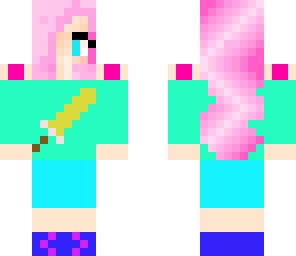 pink haired girl with gold sword sweater