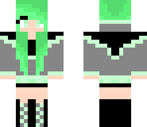 green goth girl with headphones