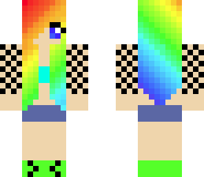 rainbow hair with crop top and short shorts