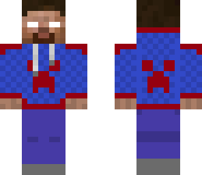 herobrine in blue and red hoodie