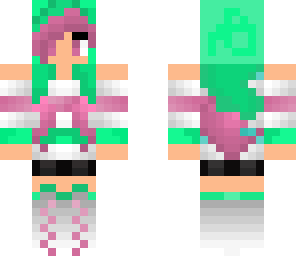 green and pink girl