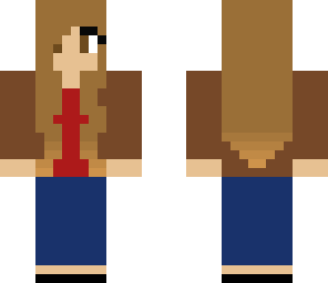girl with red shirt and brown cardigan 