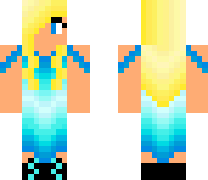 blonde in a blue dress