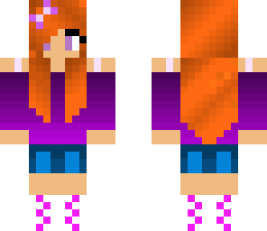 red head with purple shirt