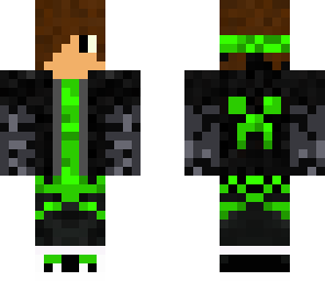 green school boy with creeper face on back