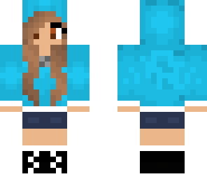 brunette girl with blue jumper