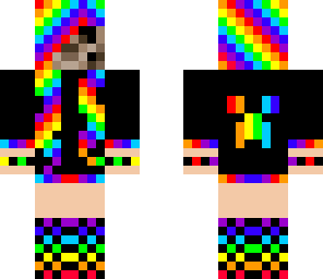 rainbow girl hoodie skull face fixed