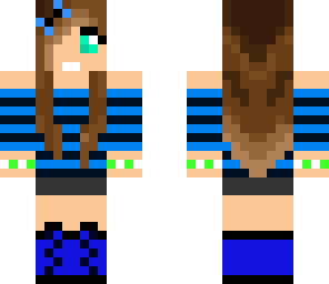 girl with blue and black striped top