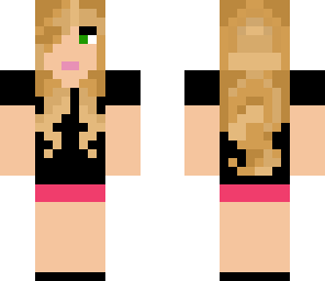 pink skirt and black top