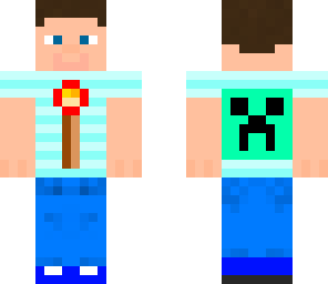 redstone torch and creeper shirt with blue jeans