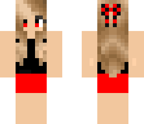 simple girl with black top and red skirt