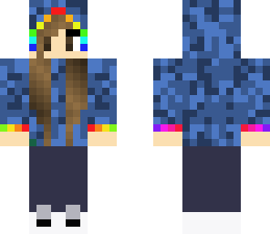 blue hoodie girl with rainbow hem