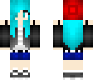 girl with blue hair and a red hat