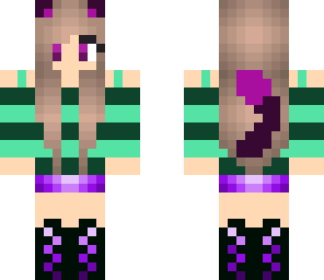green and purple cat girl