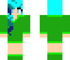 kind of hot girl in green with blue hair