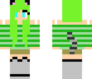 neko with green hair and blue eyes